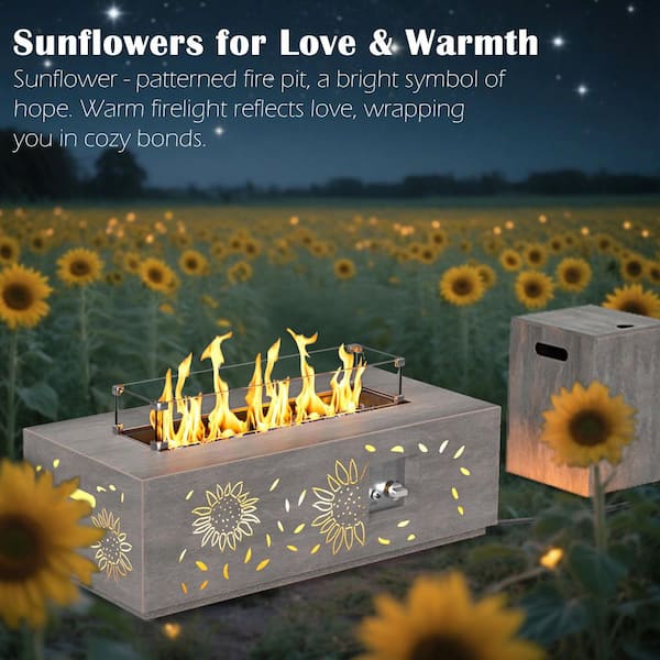 Sunflower Rectangle Metal 42 in. Outdoor Propane Fire Pit Table with Golden Light
