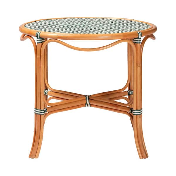 bali & pari Mattie Green Woven Rattan Wicker 4-Legs Dining Table