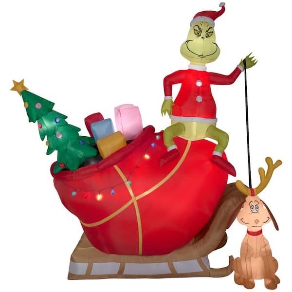 12 ft. Tall x 4.5 ft. Wide Airblown Grinch and Max in Sleigh Colossal Christmas Inflatable