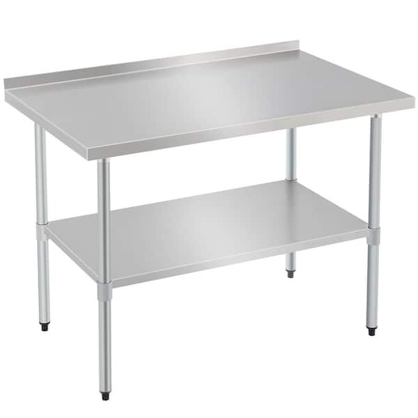 Stainless Steel 48 in. Kitchen Prep Table with Adjustable Undershelf and Backsplash