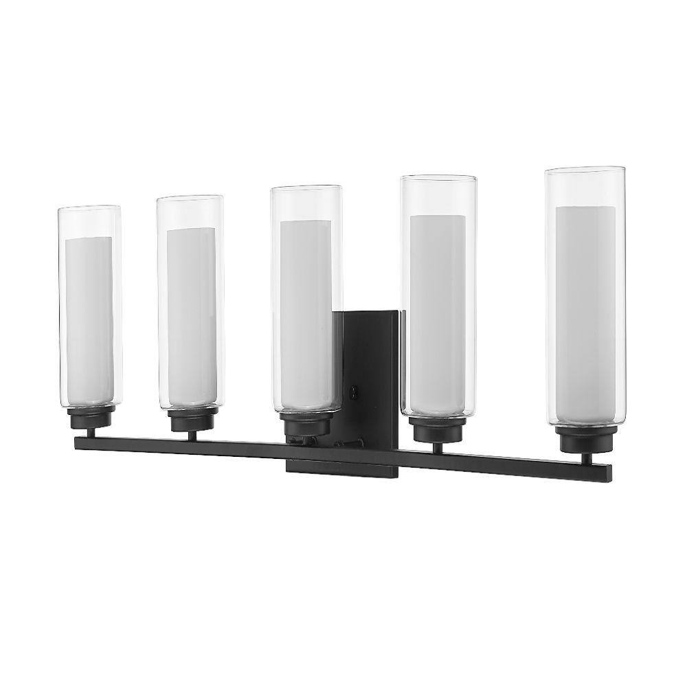Matte Black 5-Light Cylinder Glass Vanity Light