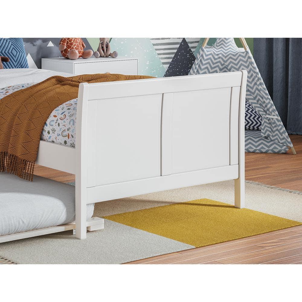 White Twin Solid Wood Platform Bed with Trundle and Headboard