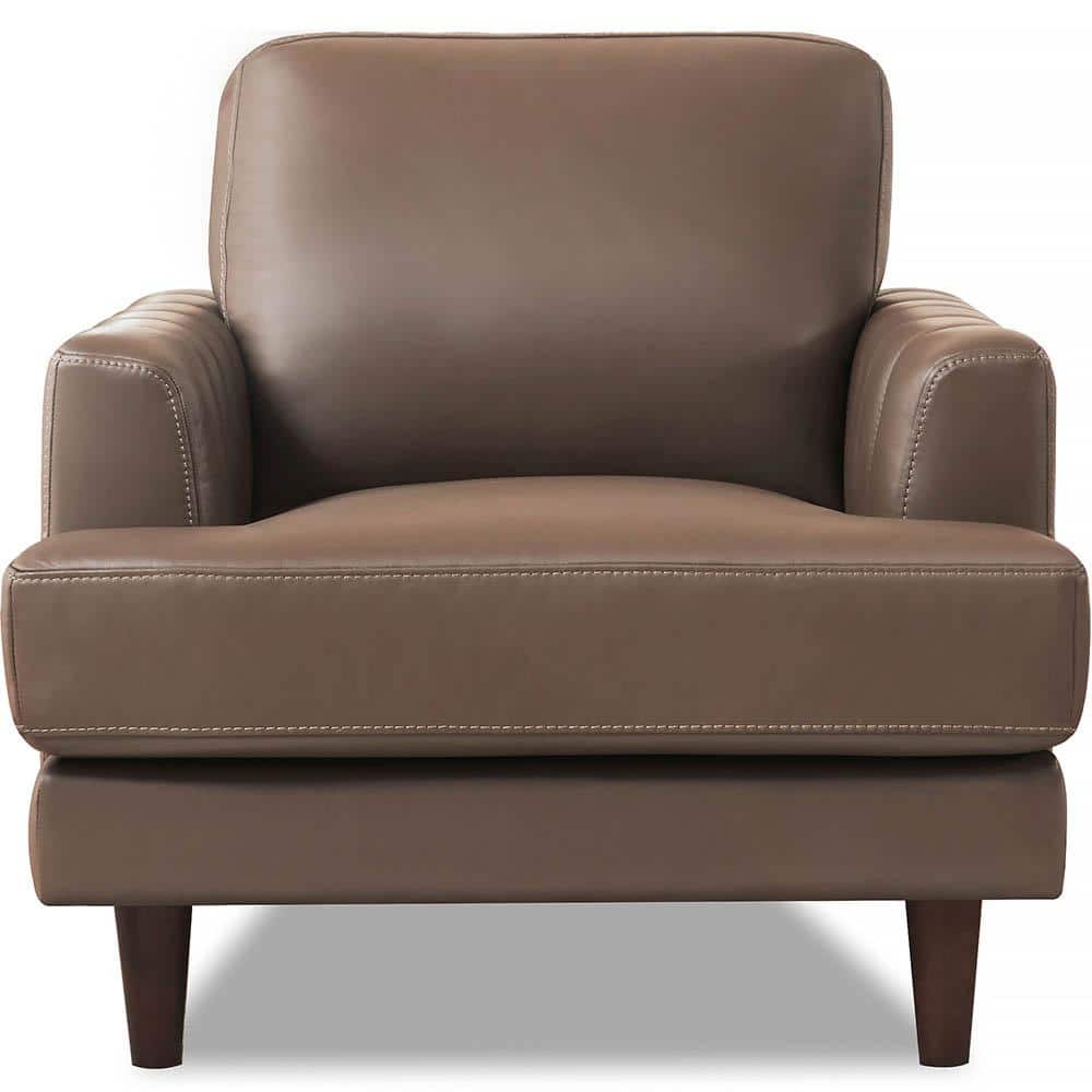 Cassia Granite Gray Top Grain Leather Arm Chair with Removable Cushions