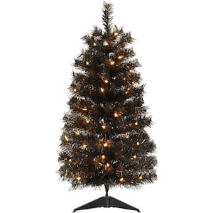 36 in. Halloween Black Tinsel Tree with LED Lights