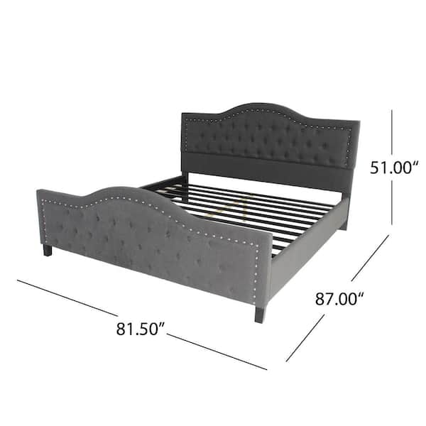 Noble House Virgil King Size Tufted, Fabric And Wood King Bed Frame