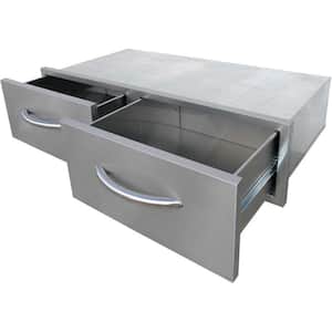 39.25 in. Wide Outdoor Kitchen Stainless Steel 2-Drawer Horizontal Storage