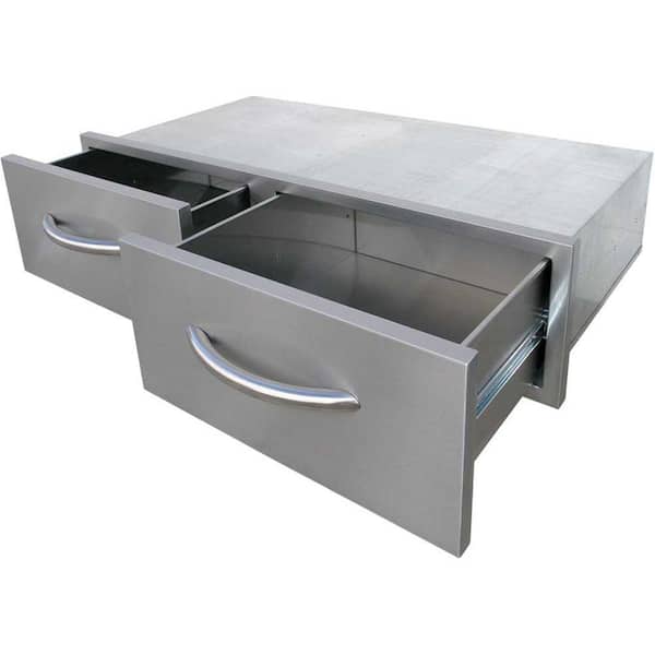 Cal Flame 39.25 in. Wide Outdoor Kitchen Stainless Steel 2-Drawer Horizontal Storage