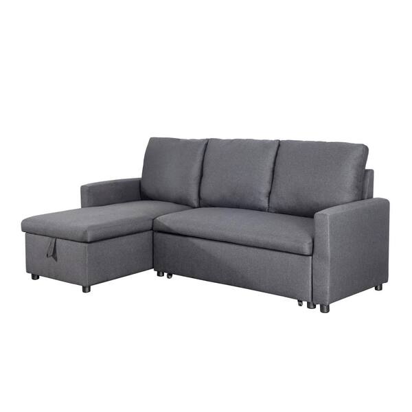 Fc Design 86 In Wide Dark Grey Finish, Sectional Sofa Bed With Storage Chaise