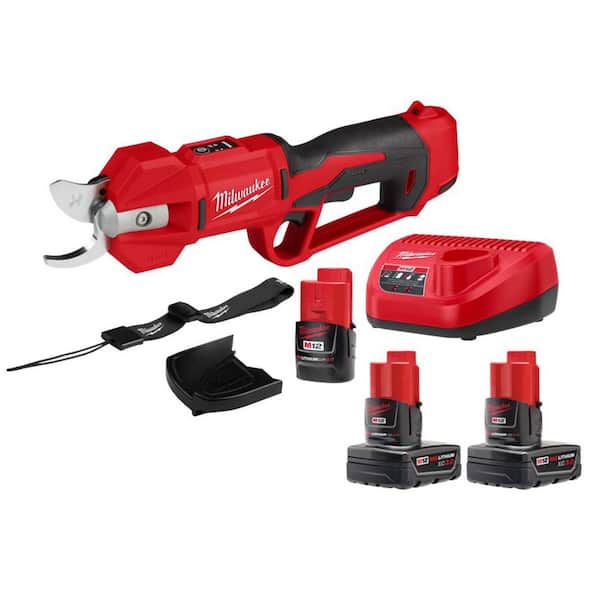M12 12V Brushless Cordless Battery Powered Pruner Shears Kit with (3) Batteries & Charger