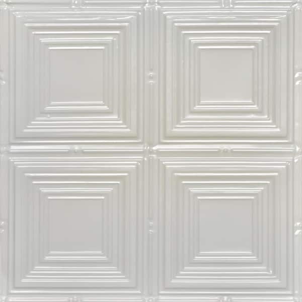 FROM PLAIN TO BEAUTIFUL IN HOURS Cubism Eggshell White 2 ft. x 2 ft. Decorative Lay-in Tin Ceiling Tile (48 sq. ft./Case)