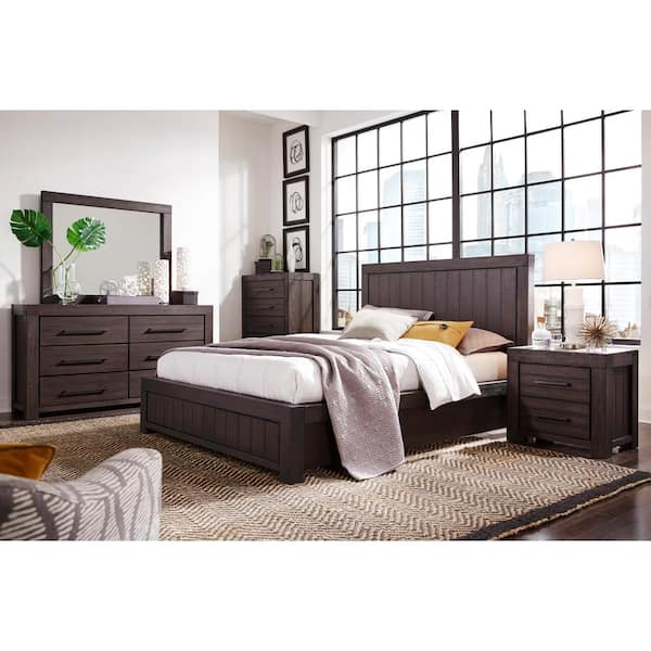 Modus Furniture Heath Dark Wood Basalt Grey King Platform Bed With Planked Headboard And Footboard 3h57f7 The Home Depot Modus Furniture Heath Dark Wood Basalt, King Size Bedroom Sets At Nebraska Furniture Mart