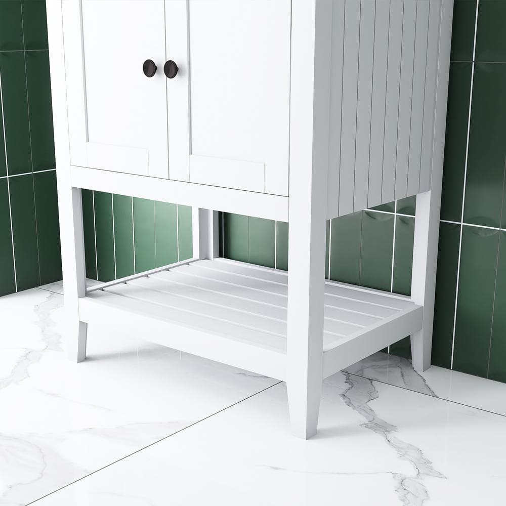 24" White Wood Freestanding Bathroom Vanity with Ceramic Sink