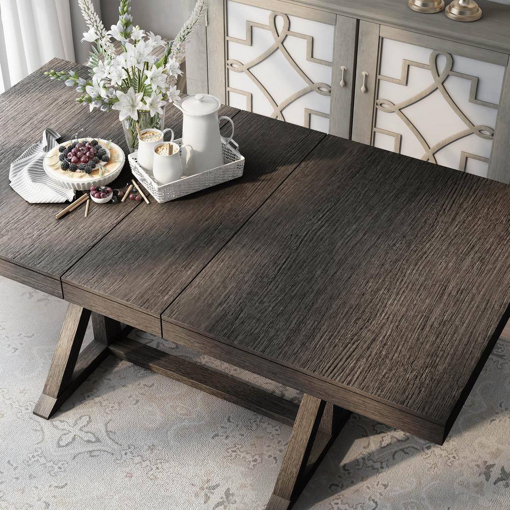 Gray Solid Wood Extendable Trestle Dining Table, Seats 8