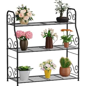 Indoor Outdoor Black Metal Plant Stand Rack Plant Display Shelf Flower Pot Holder for Garden Patio Balcony (3-Tier)