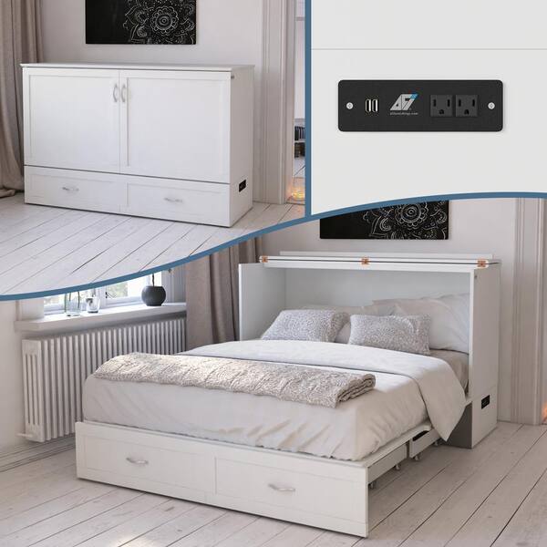 Afi Alara Murphy Bed Chest with Storage and Built in Charger White Queen