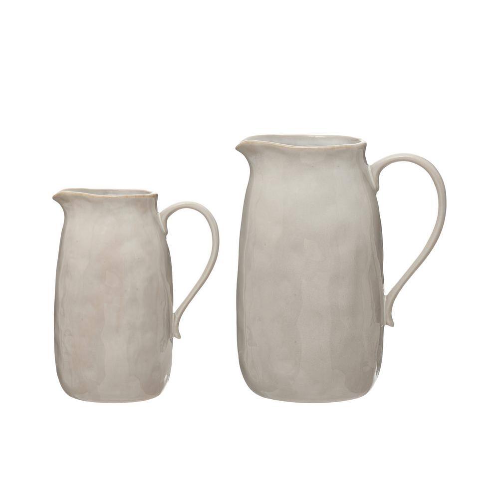 White Reactive Glaze Stoneware Pitcher, 1-Quart Capacity