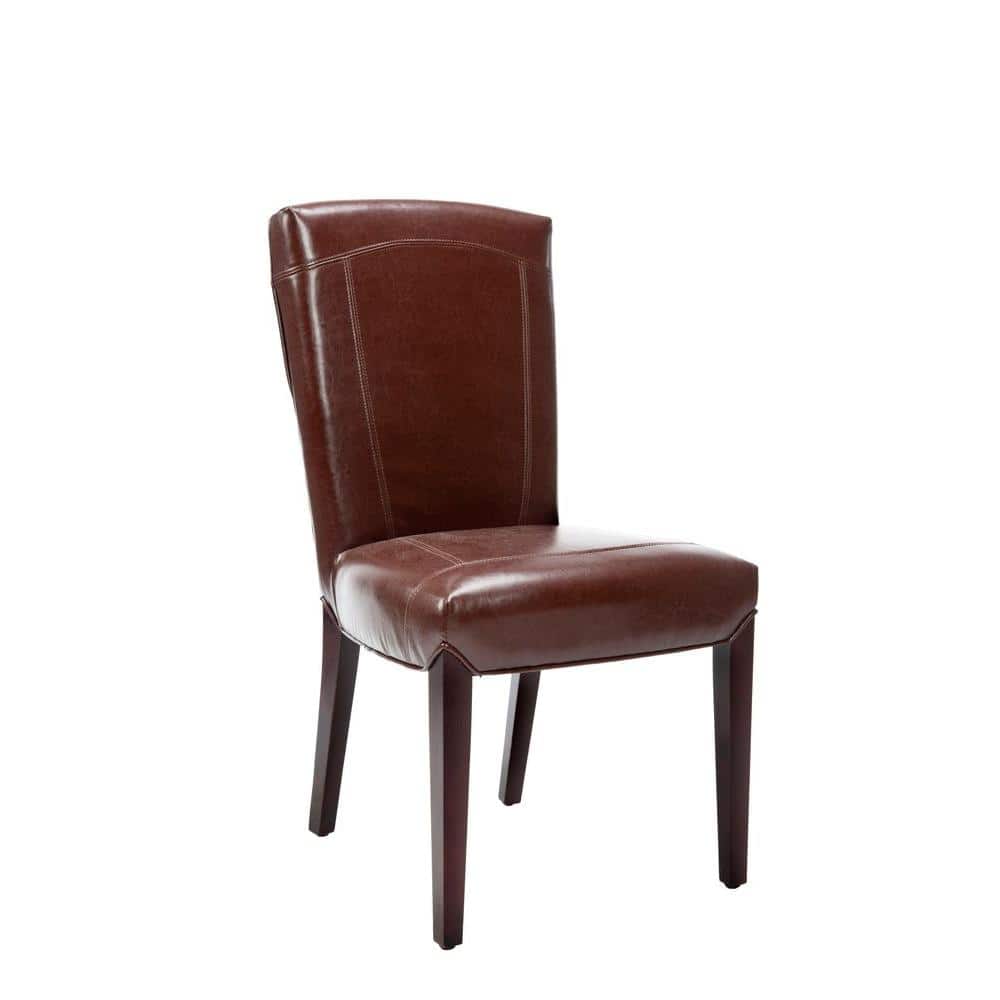 Transitional Cherry Mahogany Brown Leather Side Chair
