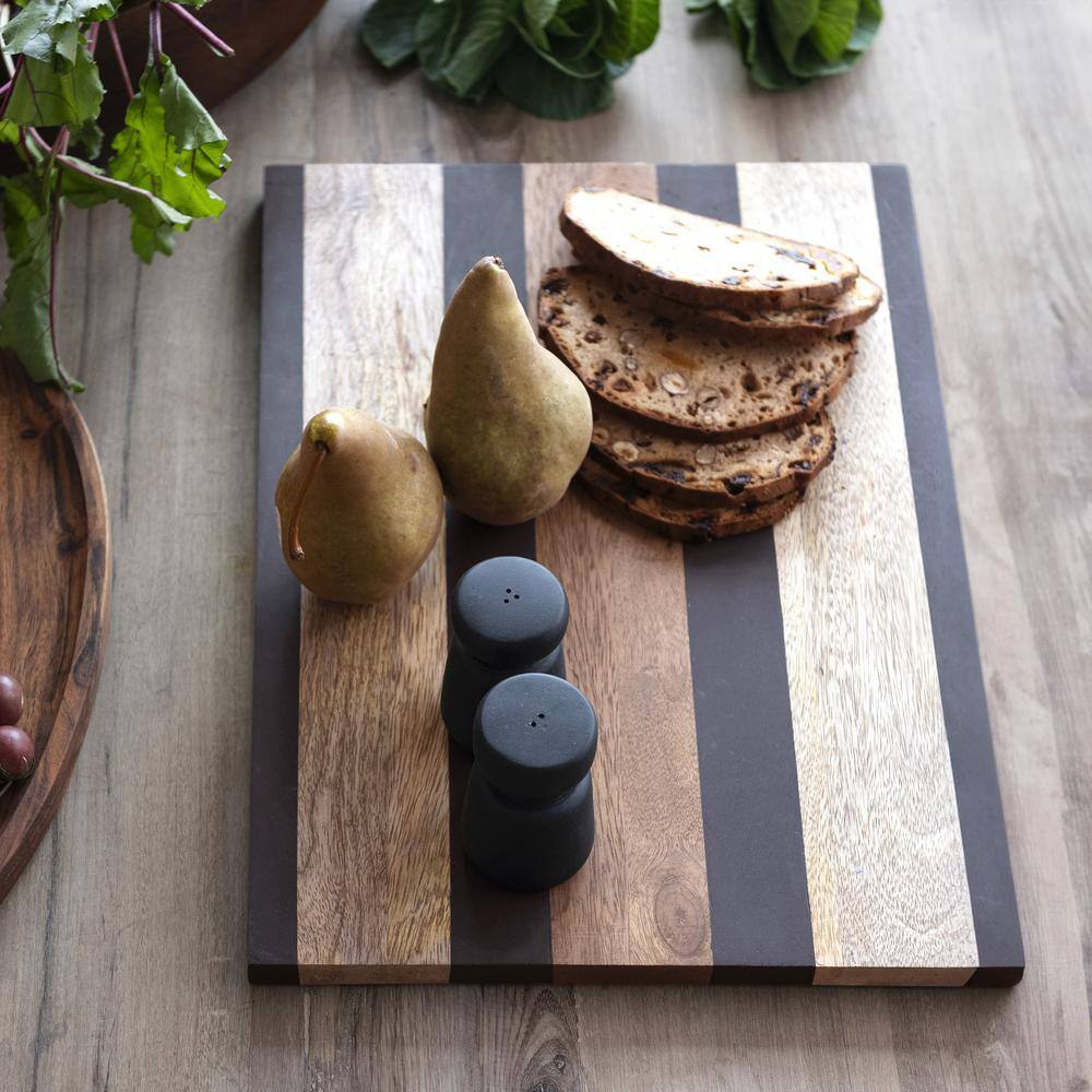 Natural and Black Mango Wood Rectangular Cheese and Cutting Board