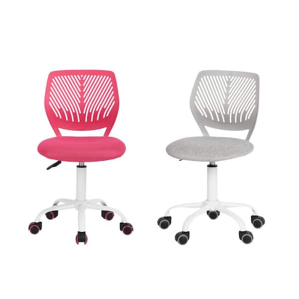 Homy Casa CARNAT Kids Desk Chair Set of 2, Adjustable Swivel Chair with Lumbar Support and Cushioned Seat in Grey and Peach Pink