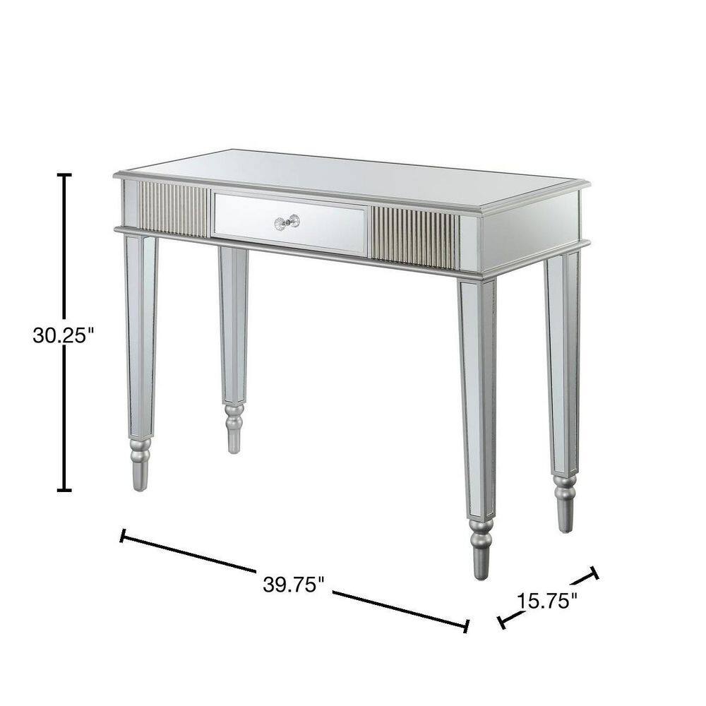 Elegant French Country Mirrored Desk with Silver Accents and Storage