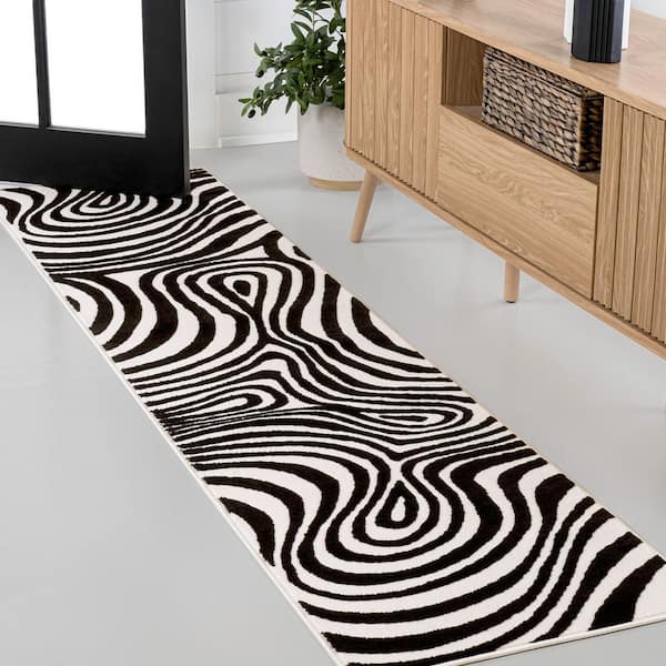 Maribo High-Low Abstract Groovy Striped Black/White 2 ft. x 8 ft. Runner Rug