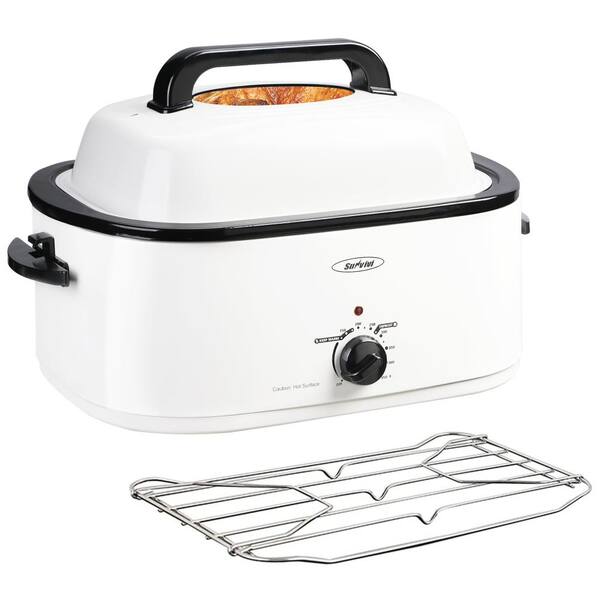 Adrinfly 20 qt. Stainless Steel Chicken Electric Turkey Roaster with See-Through Lid in White