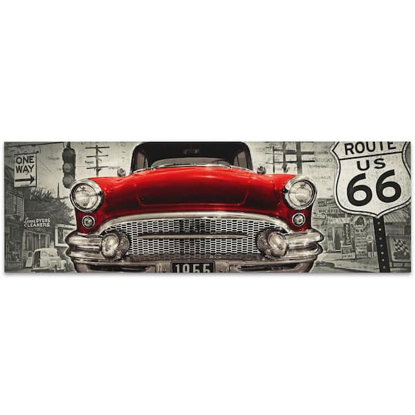 Open Road Brands Red Car Route 66-Wood Decorative Sign