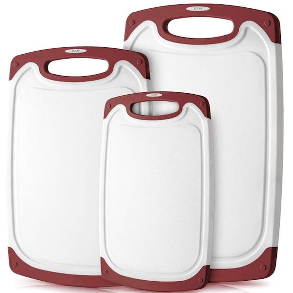 Zulay Kitchen 3-Piece Set Polypropylene Non-Slip Kitchen Plastic Cutting Board with Juice Groove