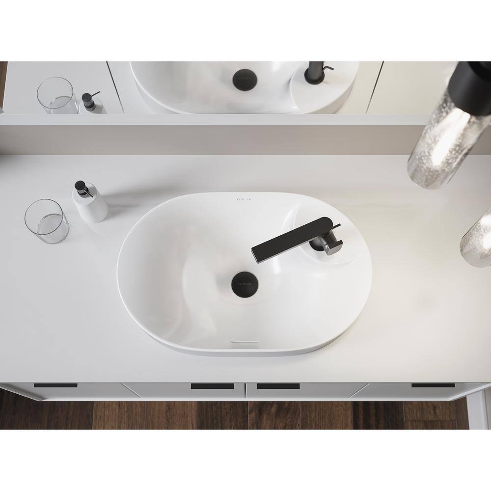 White Ceramic Oval Vessel Bathroom Sink with Faucet Hole