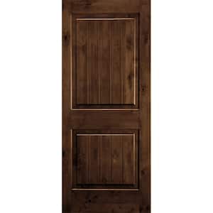 42 in. x 96 in. Rustic Knotty Alder Square Top V-Grooved Provincial Stain Left-Hand Wood Single Prehung Front Door