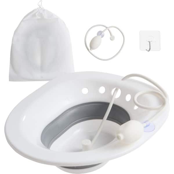 Foldable Sitz Bath Tub for Hemorrhoids and Anal Fistula Relief with Flushing Hose Grey 15.55in L x 14.41in W x 3.35in H