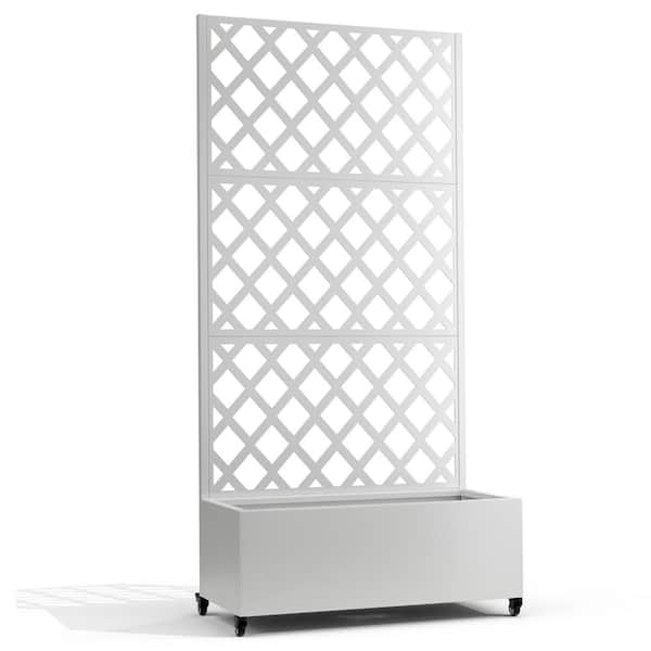 73"x35" Raised Garden Bed with Trellis, Metal Planter Box with Drainage Holes, Outdoor Planter Box on Wheels, White
