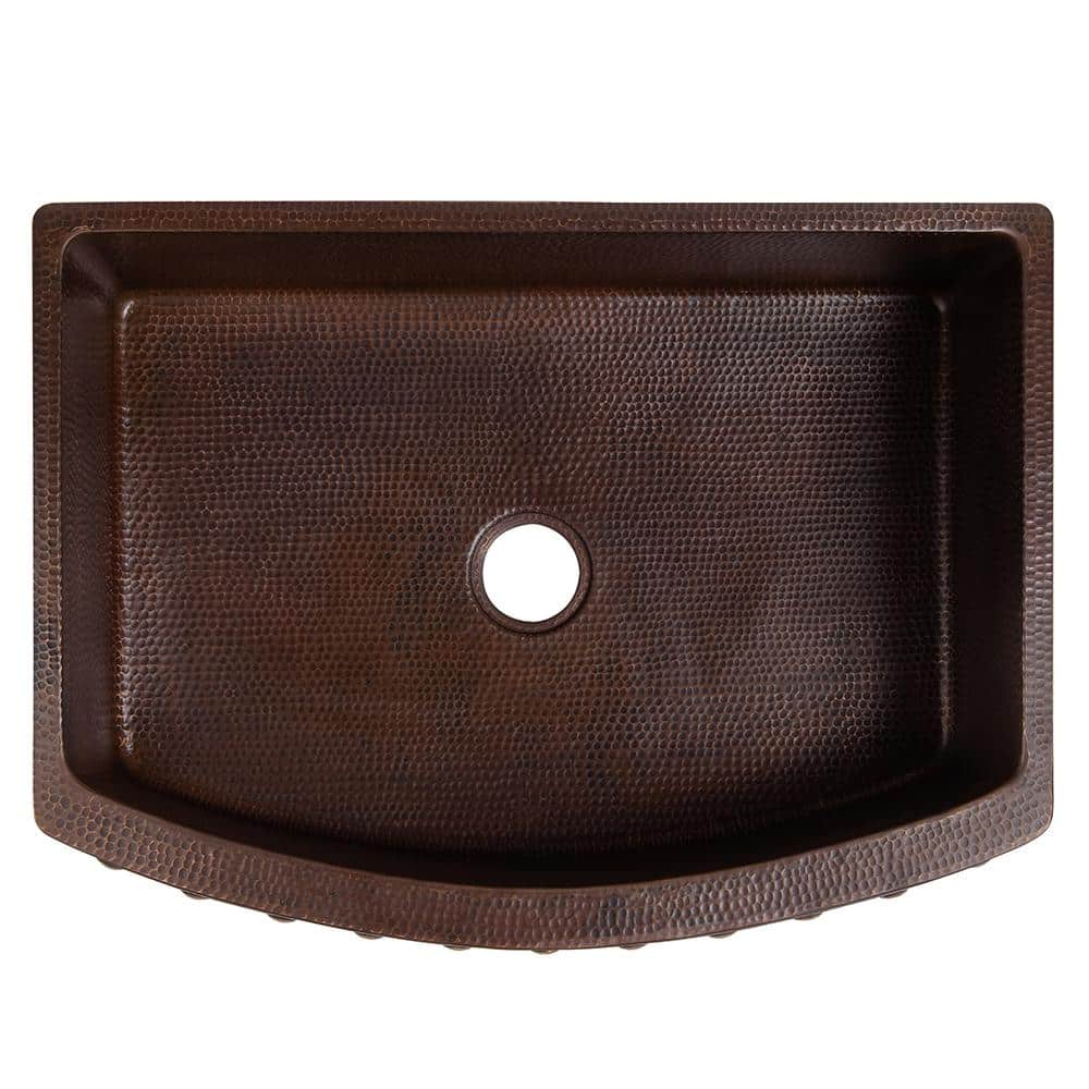 33" Hammered Copper Farmhouse Sink with Barrel Strap Design