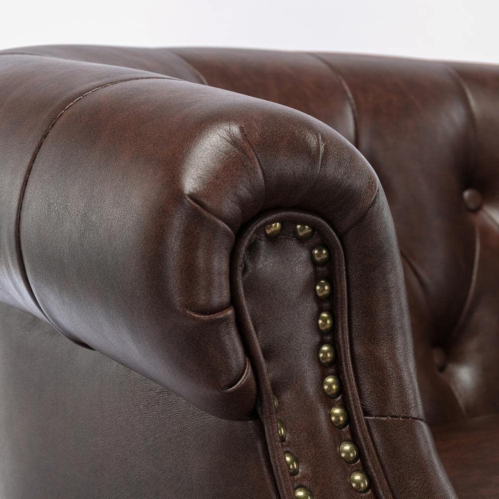 Chesterfield Brown Faux Leather Barrel Accent Chair
