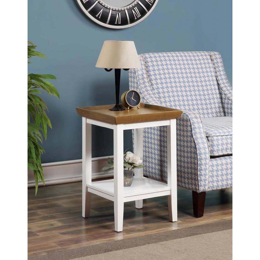 Driftwood White 18" Solid Rubberwood End Table with Shelf