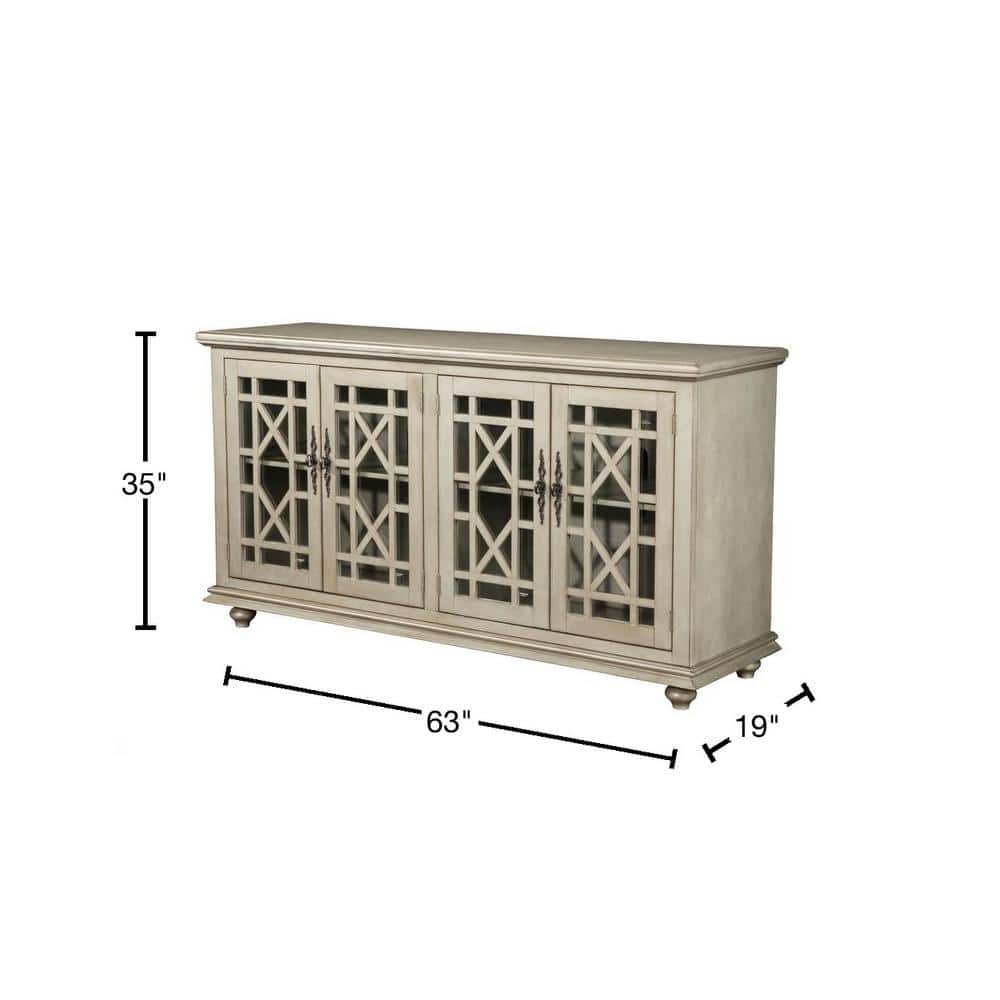 Antique Silver Wood TV Stand with Glass Doors