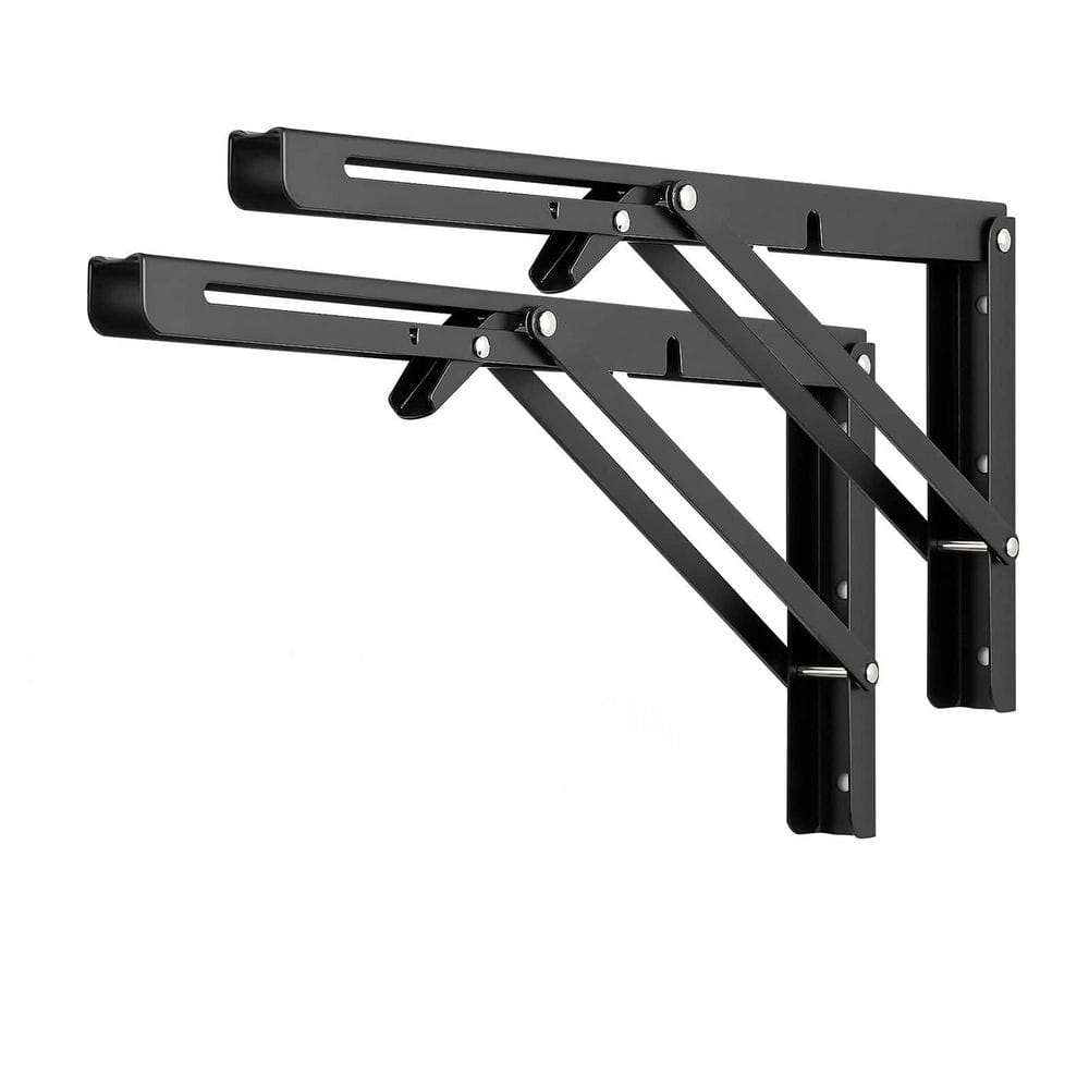 14 in. Black Stainless Steel Folding Shelf Brackets for Wooden Table Bench (2-Pack) price history on PriceWatchPro