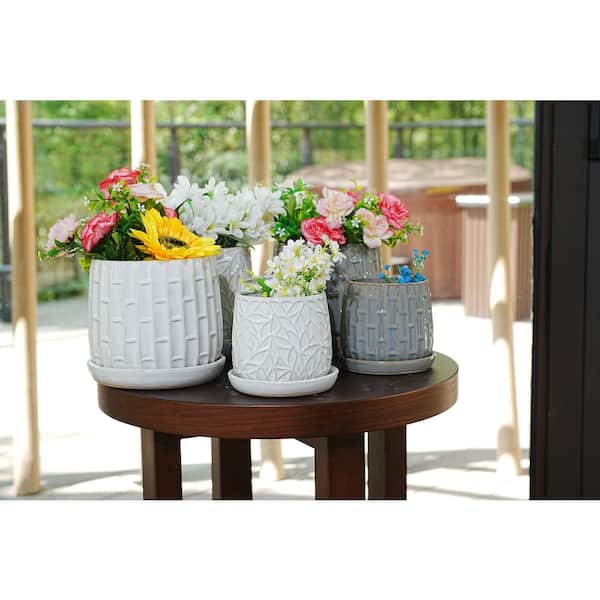 GOGEXX Set of 2 7.09 in. Gloss White Ceramic Flowerpot with Frost and Heat Resistant for Indoor and Outdoor Use