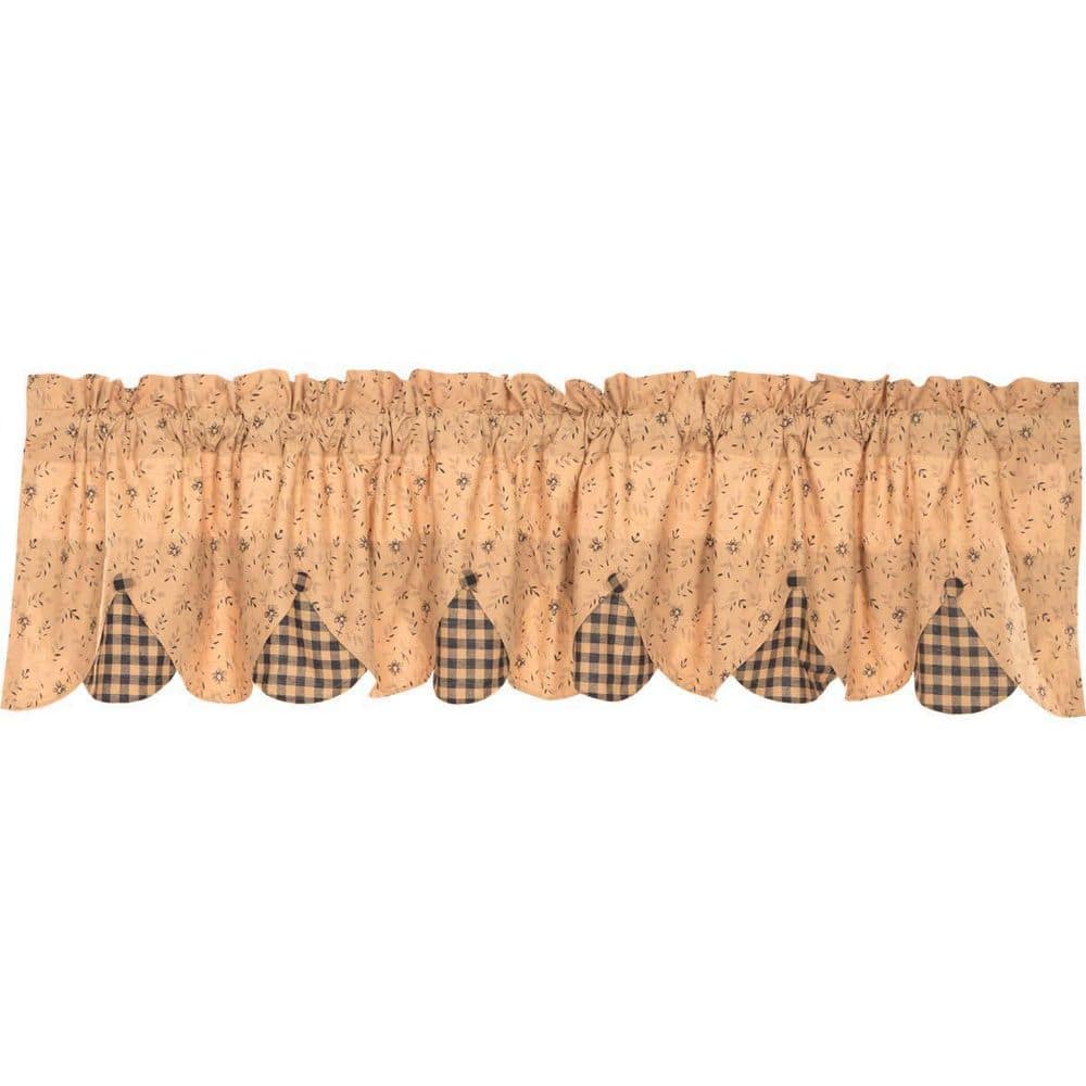 Maisie Tan Cotton Floral Rod Pocket Valance with Buttons