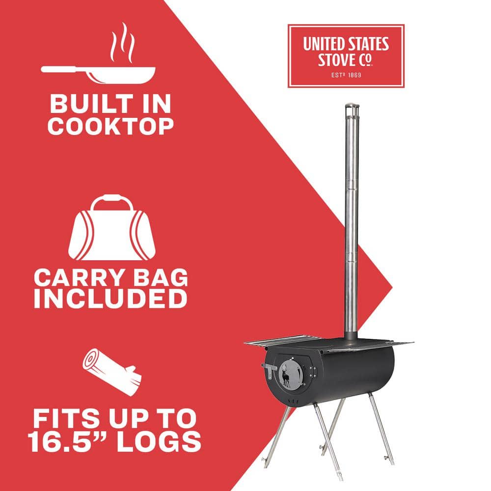 Caribou Outfitter 18-Inch Black Wood-Burning Camp Stove with Stainless Steel Stand
