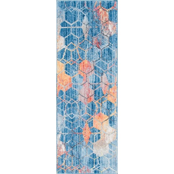 Unique Loom Blue 2 ft. x 6 ft. Rainbow Runner Rug