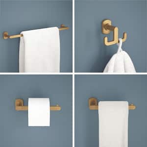 Granville 4-Piece Bath Hardware Set 18 in. Towel Bar with Ext. Toilet Paper Holder Towel Holder Towel Hook in Satin Gold