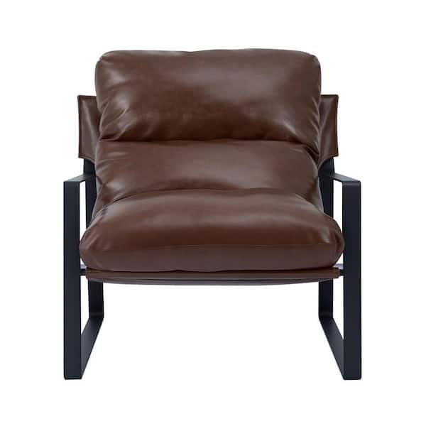 Accent Chair, Modern PU Leather Armchair, Cozy Upholstered Chair, Metal, Outdoor Rocking Chair with Cushion Brown