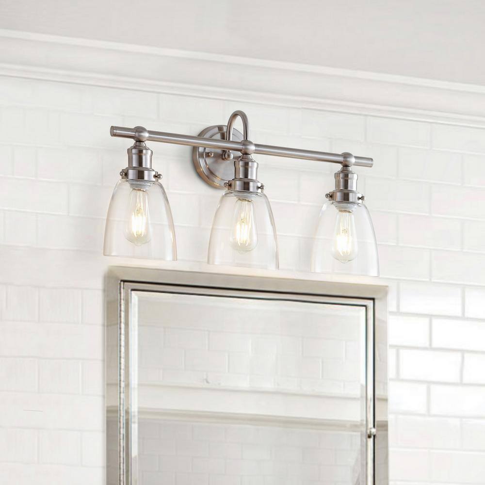 Dunes 3-Light Nickel and Clear Glass Bathroom Sconce