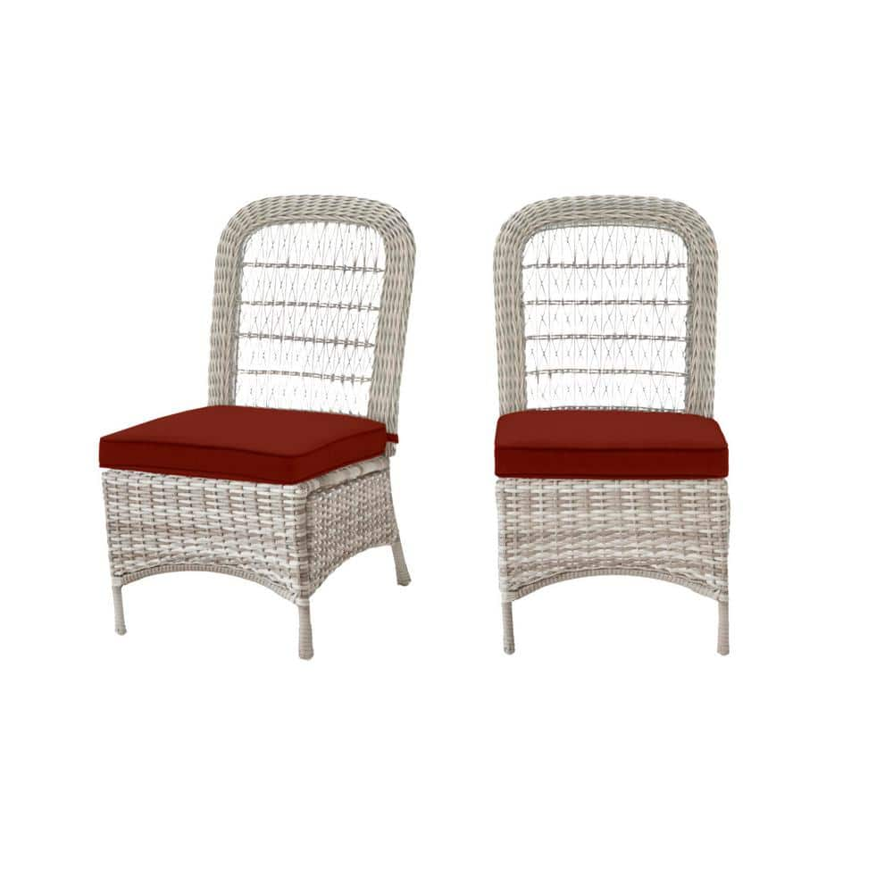 Beacon Park Gray Wicker Outdoor Patio Armless Dining Chair with Sunbrella Henna Red Cushions (2-Pack) -  Hampton Bay, H022-01510100