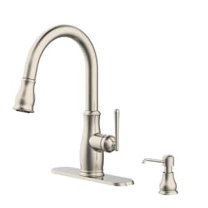 Kagan Single-Handle Pull-Down Sprayer Kitchen Faucet with soap dispenser in Stainless Steel