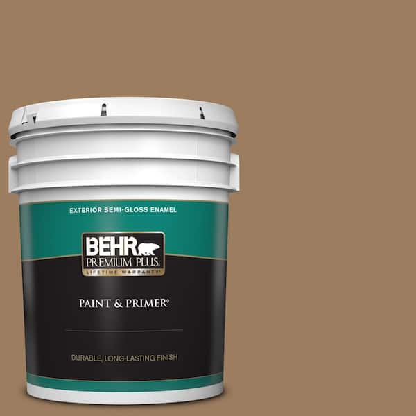 BEHR PREMIUM PLUS 5 gal. #BXC-08 Safari Brown Semi-Gloss Enamel Exterior Paint & Primer