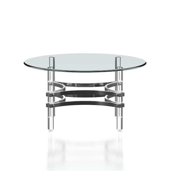 Furniture of America Tansi 36 in. Chrome Medium Round Glass Coffee Table with Live Edge