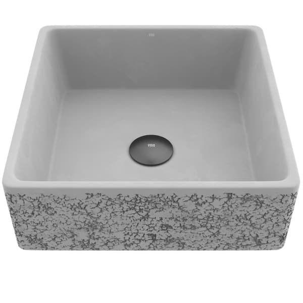 VIGO Cast Stone Aster Concrete Square Vessel Bathroom Sink in Ash Gray
