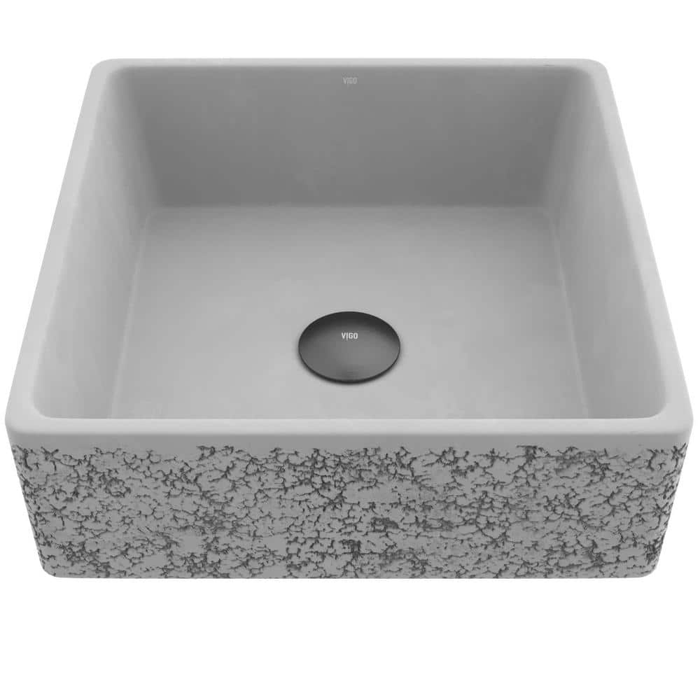 Aster 15" Ash Gray Concrete Square Vessel Bathroom Sink